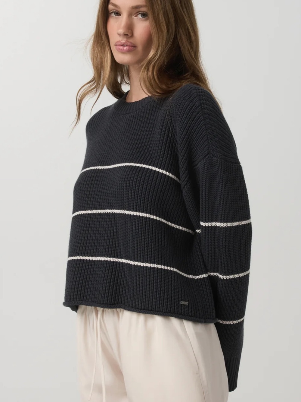Vuori Montauk Crew Organic Cotton/Cashmere Sweater - Navy Stripe - Small